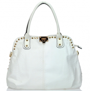 Designer Inspired Faux Leather Handbag w/ Snake Skin Pattern & Studs Decor